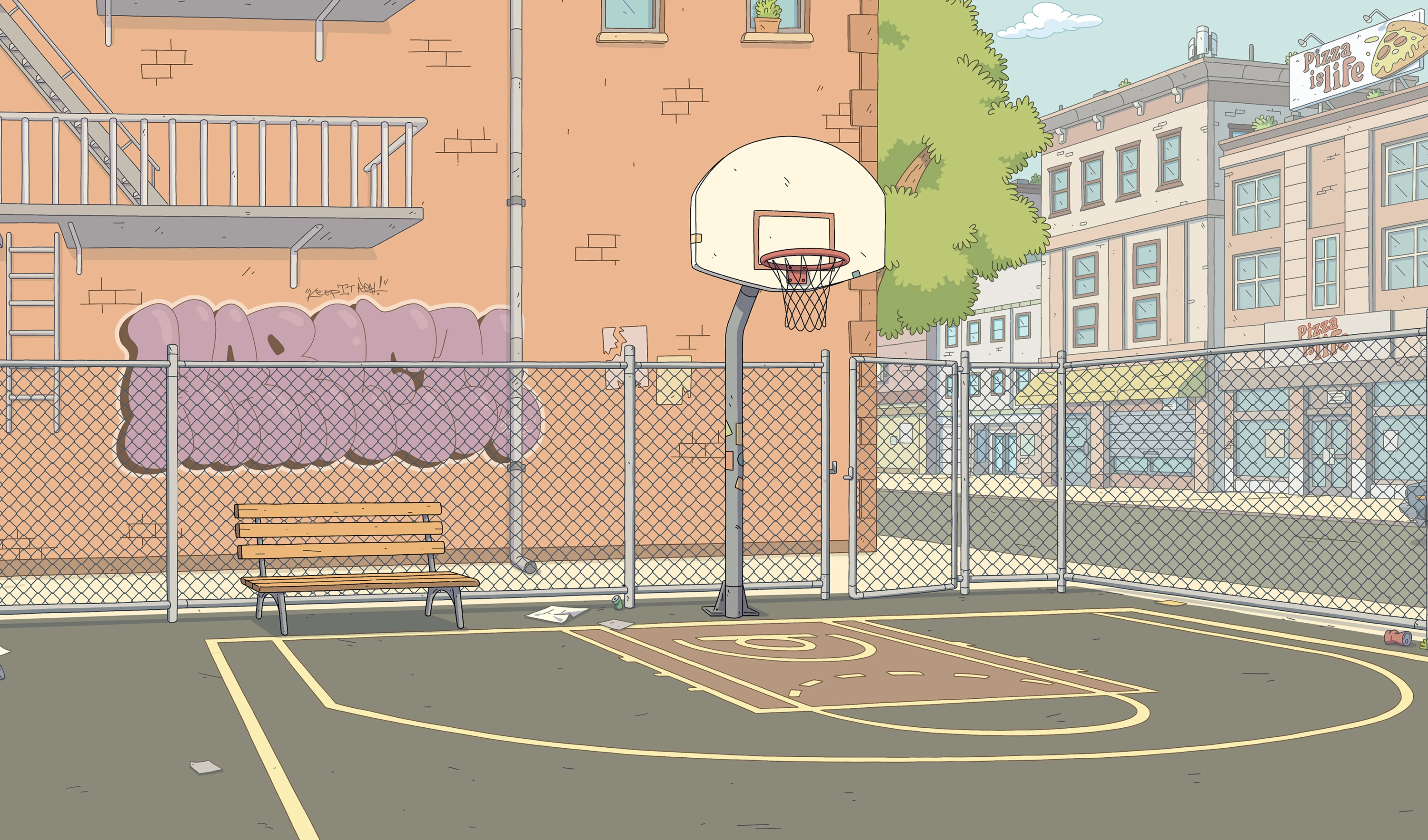 Harlem basketball court scene